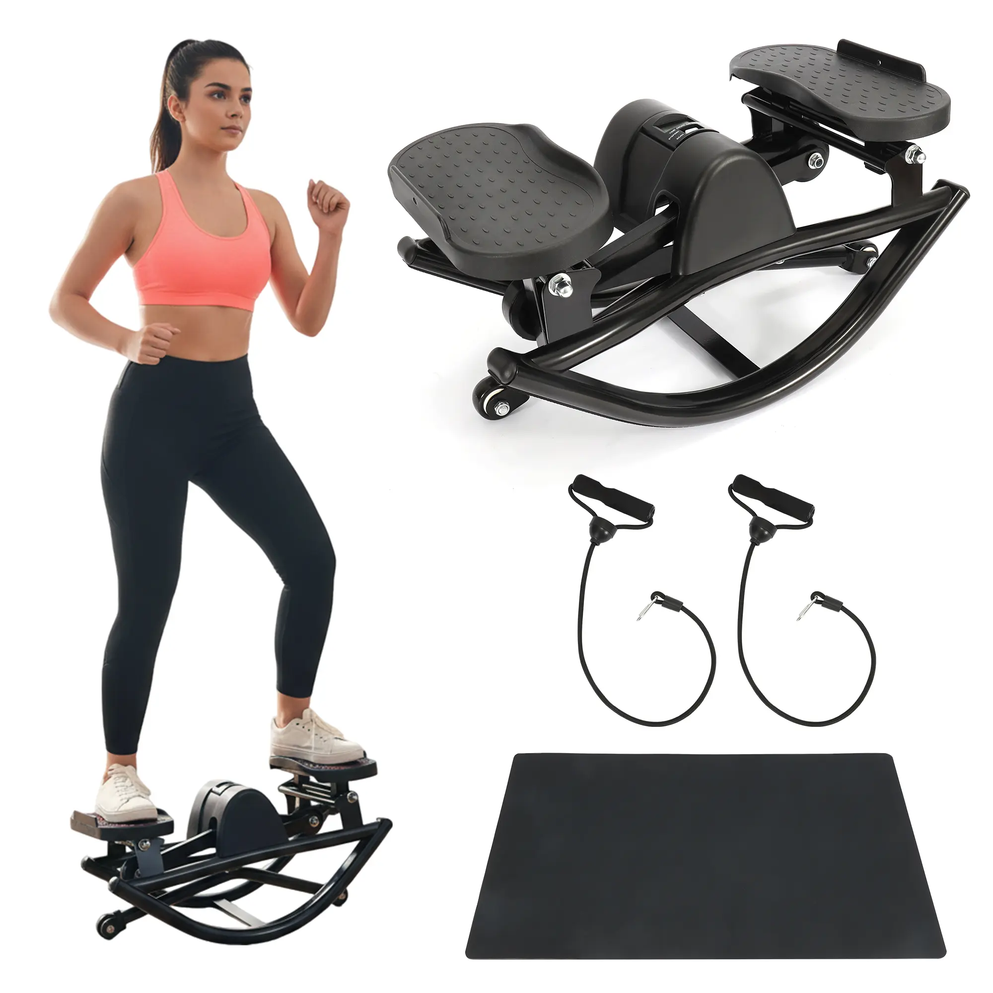 AMLANG Rocking Stepper, Compact Lateral Stair Stepper with Digital Monitor for Home Workouts, High-Carbon Steel Frame with Resistance Bands for a Quiet Whole Body Workout, Home Stair Stepper