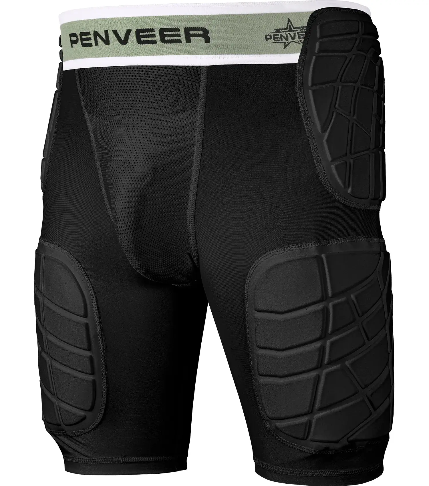 Penveer Boys' Youth Football Girdle, 5-Pad Compression Shorts with 4-Way Stretch for Athletes, Low Profile Design with Cup Pocket for Game Day, Machine Wash