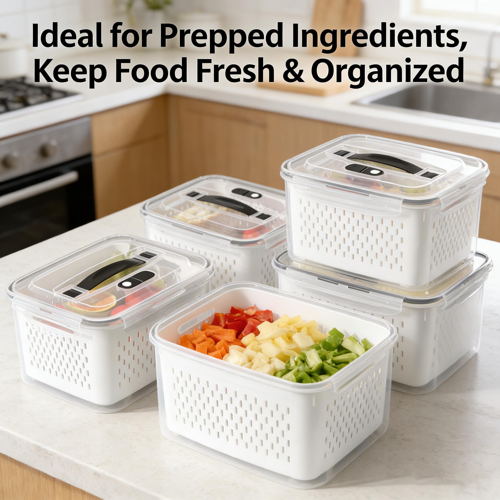 5pcs/3pcs Fridge Storage Organizers - Leakproof Food Storage Containers with Removable Colander - Dishwasher & Microwave Safe Containers,Keep Fruits, Vegetables, Berry, Meat Fresh Longer 5pcs/3pcs Fridge Storage Organizers - Leakproof Food Storage Containers with Removable Colander - Dishwasher & Microwave Safe Containers,Keep Fruits, Vegetables, Berry, Meat Fresh Longer
