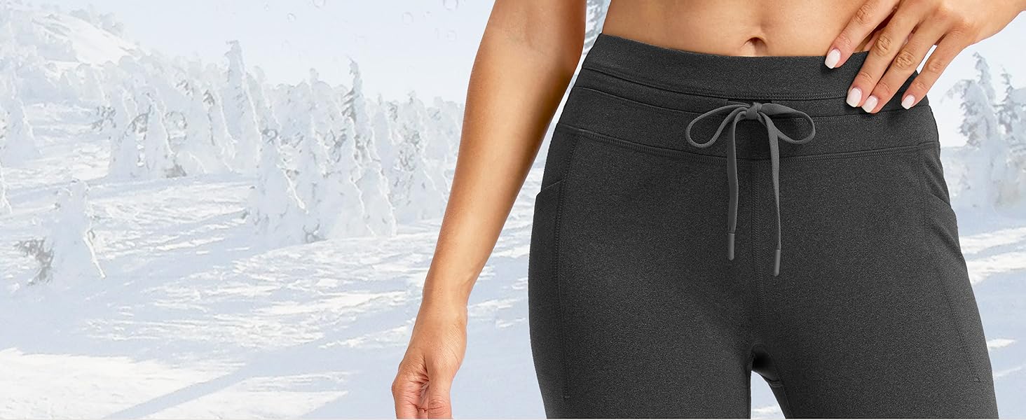 G Gradual Women's Leggings Fleece-lined Winter High-Waisted Water Resistant Warm Thermal Hiking Ski Walking Running Workout Gym Sportswear Bottoms with Pockets for Women Fitness Drawstring Training Pant