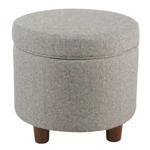 HomePop Storage Ottoman Round Mid-Century Bedroom Living Room Light Gray