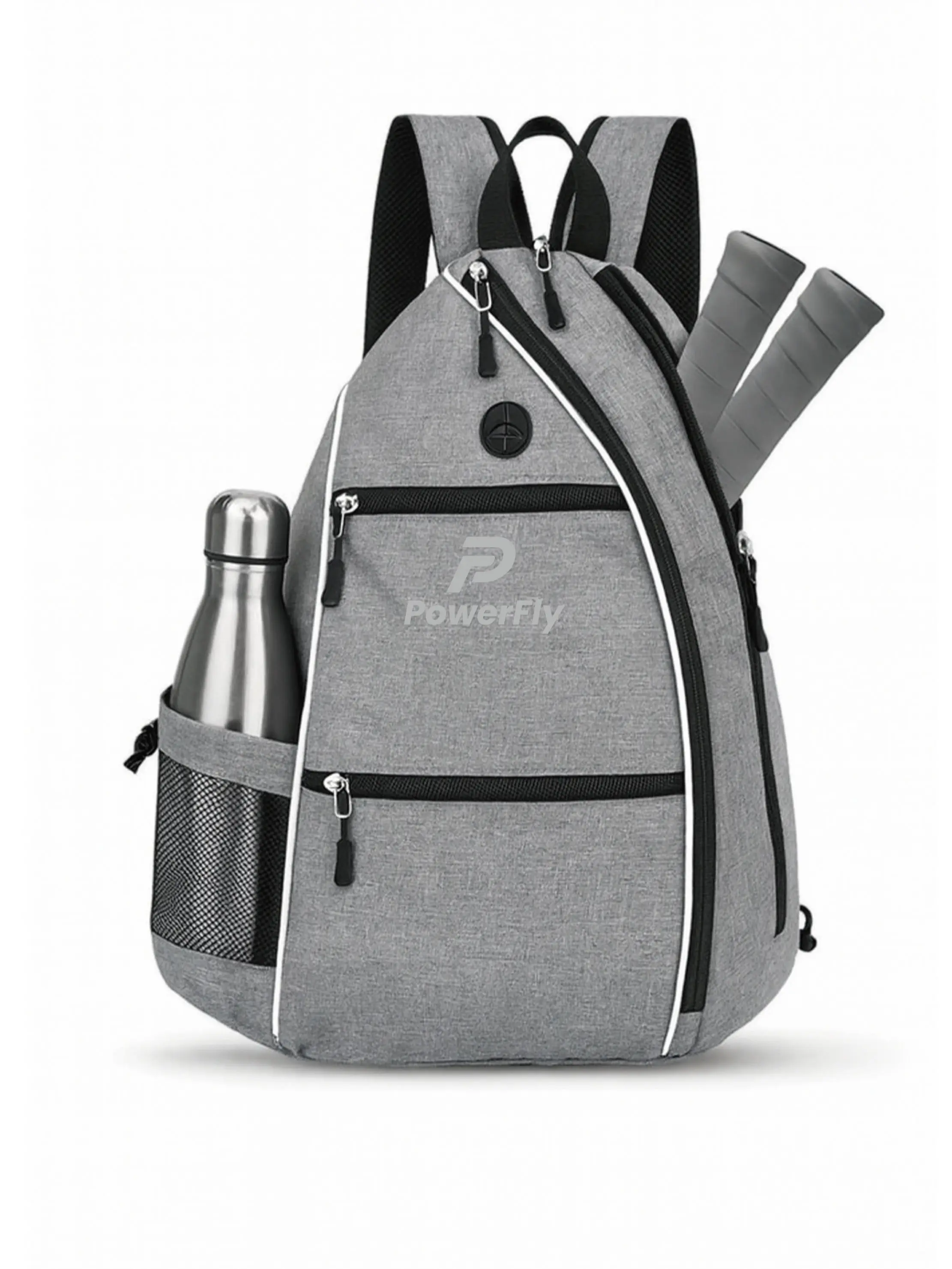 PowerFly Pickleball bag with Earphone Port, Multi-Pocket Design, Water Bottle Holder, Travel and Gym Bag (Grey)