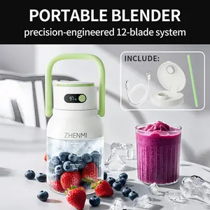 Ideal for Holidays, Birthdays & Thoughtful Gifting: ZHENMI BPA-Free Cordless Blender, 33oz Portable Ice Crushing Blender for Shakes & Smoothies, USB Rechargeable