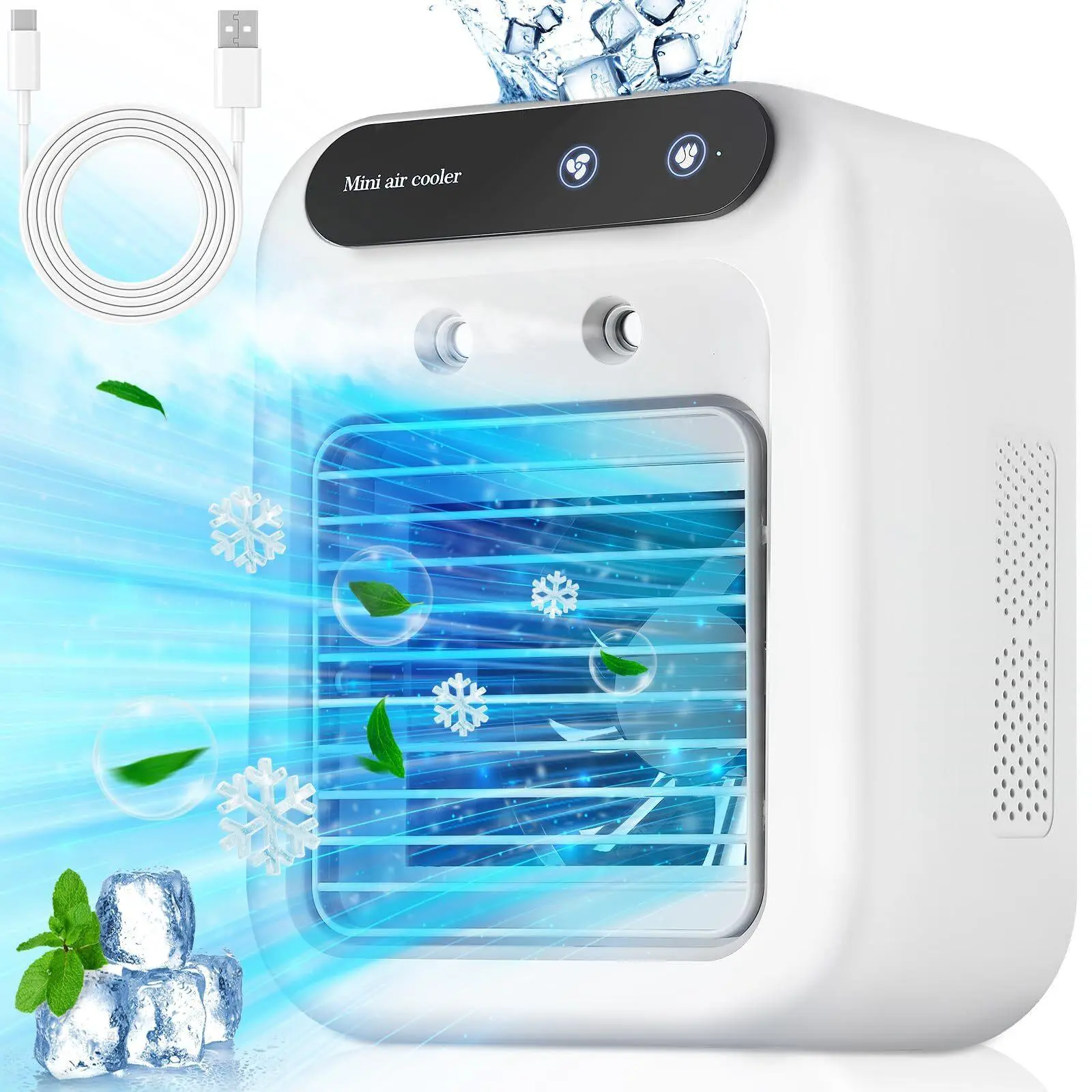 【BackToSchool】 2026 NEW Portable Air Cooler,3-in-1 Cooling Fan with 2 Mist Speeds – Personal Evaporative Cooler for Bedroom, Office & Camping, 1800mAh Battery & 500ml Tank Portable Air Conditioner,summerwins,dorm essentials,home essentials