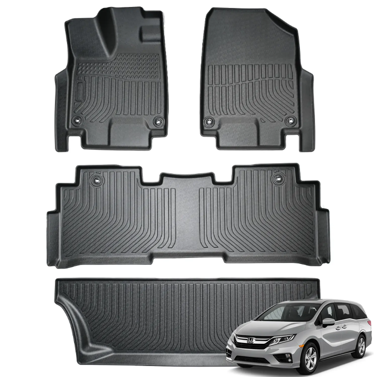Canvcle Perfect Fit All-Weather Car Floor Mats for 2018-2026 Honda Odyssey 7-Seater SUV, Heavy-Duty TPE Liners, Non-Slip, Eco-Friendly, Durable, Easy-to-Clean, Groove Design Car Accessory, 3D Scan Fit Hugs Corners, Eco-Tpe