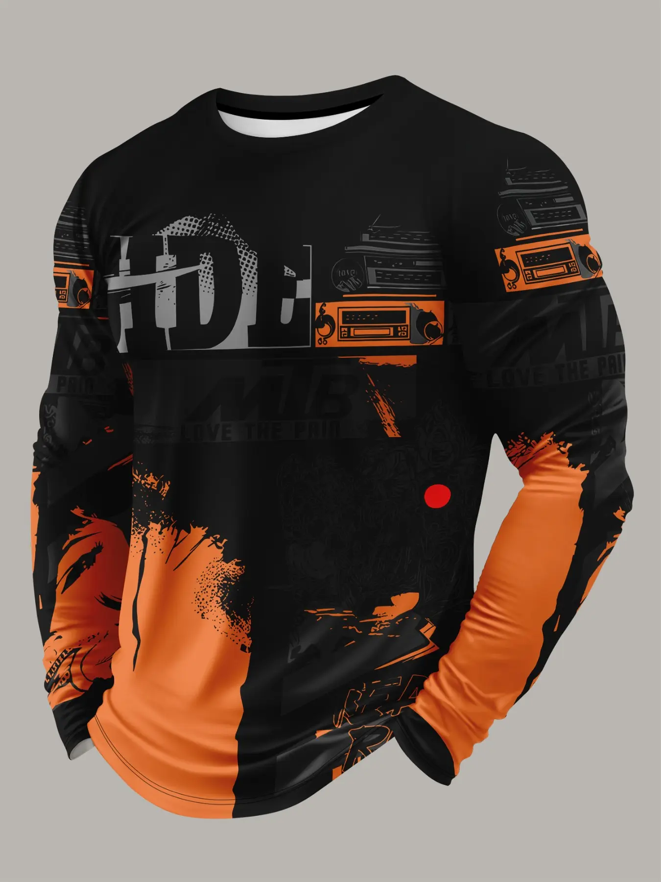 Men's MTB Mountain Bike Riding Shirt, Quick-Dry Breathable Long Sleeve T-Shirt, Trendy Motorcycle Style Graffiti Print Sports Top, Breathable Athletic Top, Premium Outdoor Apparel, Sport Outdoor Clothes, Outdoor Tops, Sports Clothing