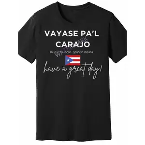 Men's Puerto Rican Slang T-Shirt - "Vayase Pal Carajo" Funny Translation, Premium Cotton, Short Sleeve, Black with Puerto Rico Flag Detail, Machine Washable, Everyday Casual Wear |     Flag Design Shirt |     Cotton Fabric Golf Gift T-Shirt For Men and Wo