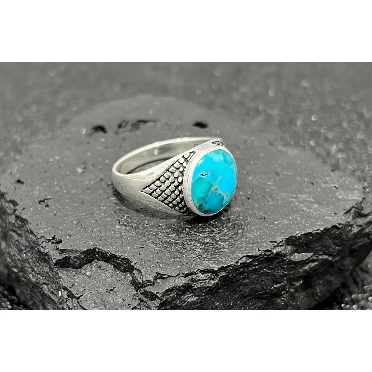 Turquoise Men's Ring, Sterling Silver Ring, 925 Stamped Ring, Signet Men's Band, Genuine Turquoise Stone for men