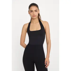 SCULPTING HALTER SQUARE NECK BODYSUIT| BLACK001