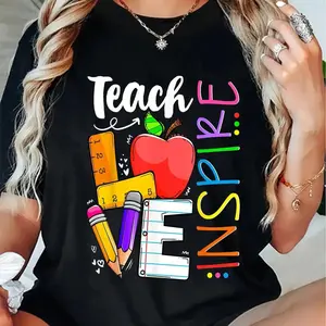 100% Cotton Cute Teach Love And Inspire Men Women Teacher T-Shirt Fit Crewneck