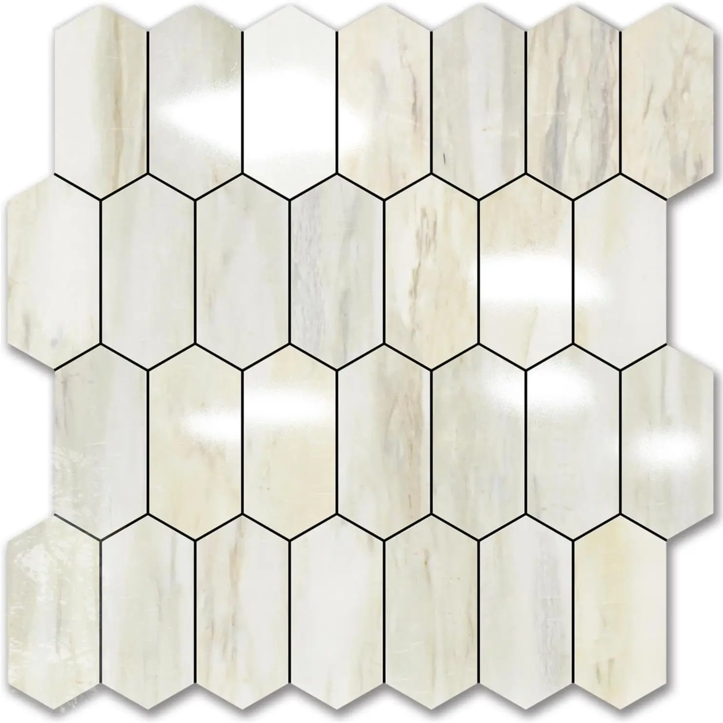 Vamos Tile 10Pcs Water Proof Hexagon Peel and Stick Backsplash Tile, Mosaic Wall Tiles, Stick on Backsplash for Kitchen/Bathroom - Glossy Wood Grain