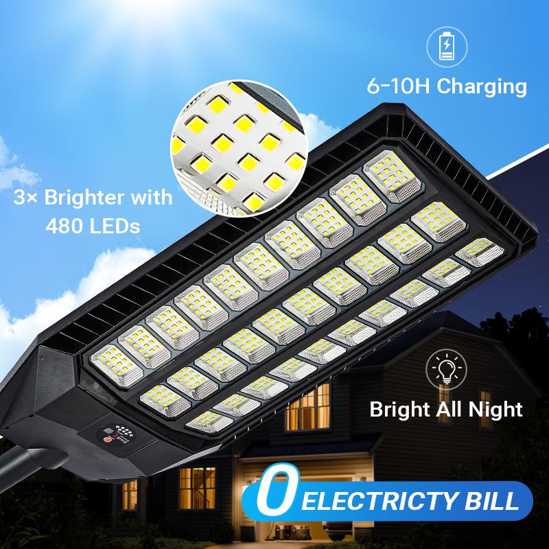 Next-Gen Solar Street Light Outdoor 5054 SMD LED Super Bright Lamp with 3 Modes Motion Sensor Remote Control Solar Powered Wall Pole Mounted Security Light ABS Housing IP65 Waterproof for Yard Garden Garage Street