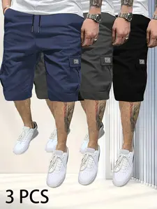 3 Piece Men's Shorts Set Brown Black & Green Slanted Pockets Versatile Casual Wear 3 Piece Bottoms for Everyday Use Menswear Overalls shorts men SpringStatements