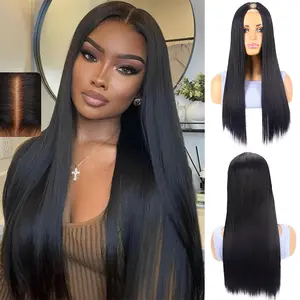 13x6 HD Lace Front Synthetic Wig for Women, 26 Inch Long Straight Goddess Braided Look, Glueless Transparent Lace Front Wig, Heat Resistant Synthetic Hair, Natural Party & Daily Look