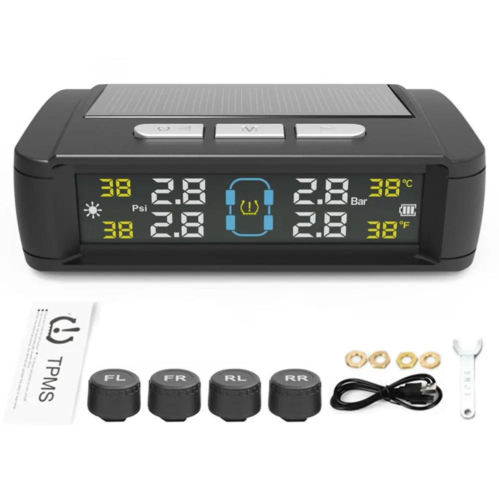 T11 Car Tire Pressure Monitoring System, USB Charging/Solar Powered Tire Temperature Monitor with 4 Sensors, Car TPMS, Professional Car Repair Tool, Men Gifts, Tire Pressure Caps