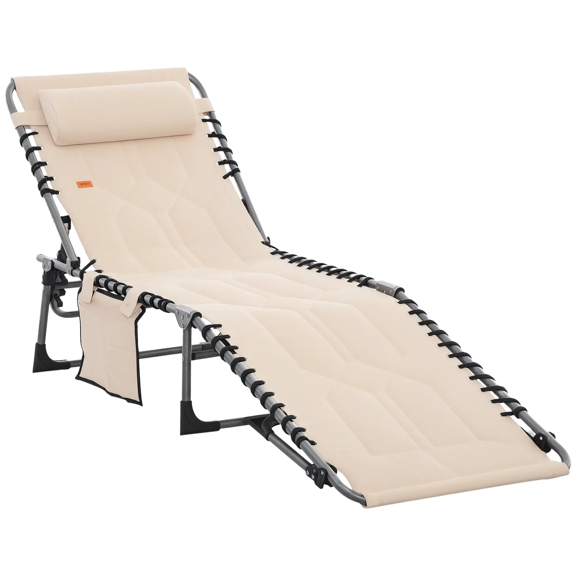 Outsunny Padded Adjustable Folding Lounger - Outdoor 6-Level Reclining Sunbathing Chaise with Headrest, Collapsible Folding Sunlounger for Beach, Yard, Folding Sun Lounger