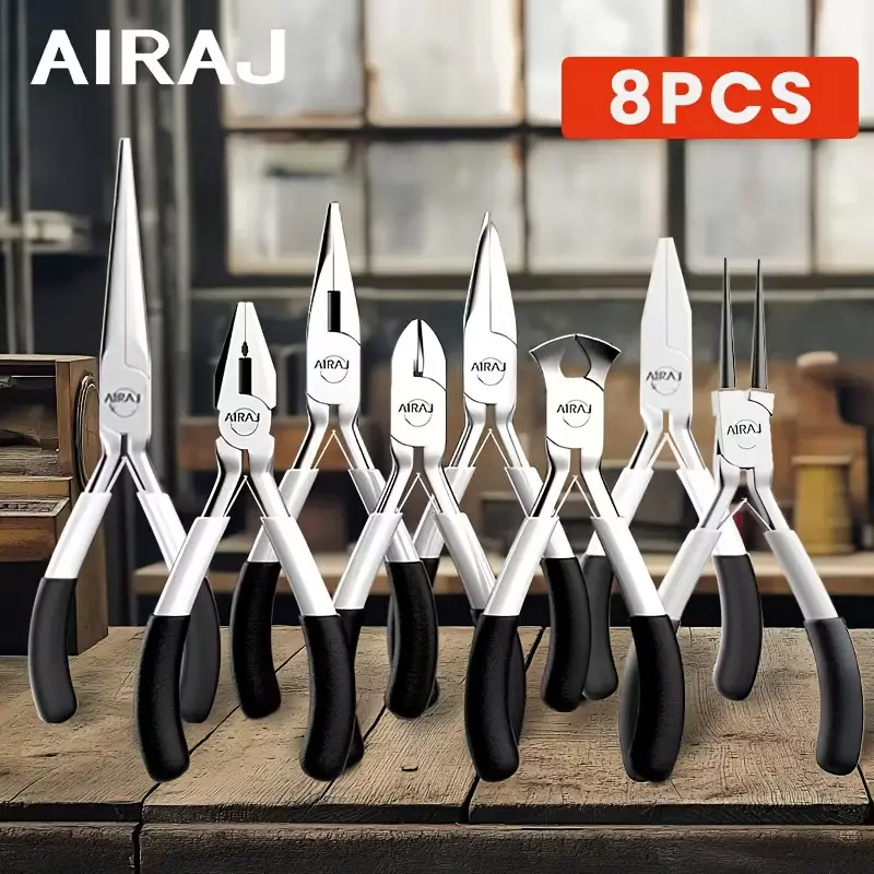 8-piece multi-purpose pliers set: round-head needle pliers, mini jewelry pliers set,artificial flower ，precision equipment repair tools,holiday gift (includes wire cutters, flat pliers, round pliers, sharp-point pliers, oblique pliers),  manual tools,DIY