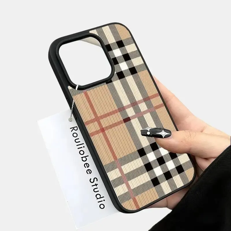Retro Plaid Texture Pattern MagSafe Protective Phone Case for iPhone 11-16, Pro, Plus Max - Hard Acrylic & TPU, Shockproof Drop Protector - Smartphone Casing, Phone Accessory