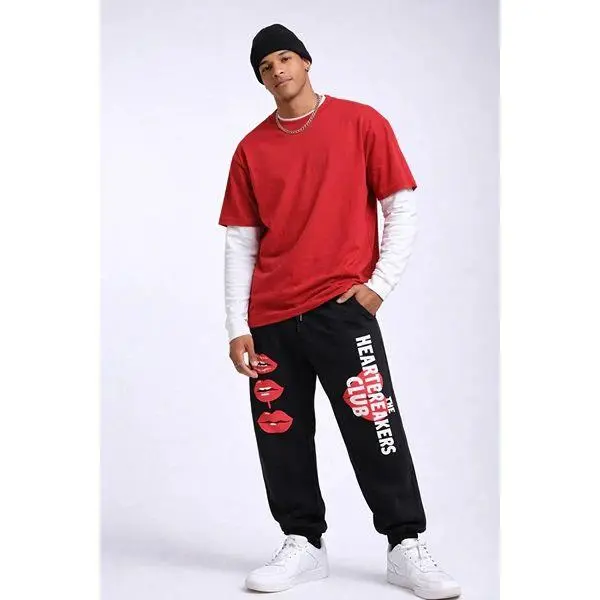 Forever 21 Men's Streetwear Jogger Pants with Heartbreakers Club Graphic, Relaxed Street Fit and Standout Side Art, Streetwear Joggers, Casual Athletic Joggers