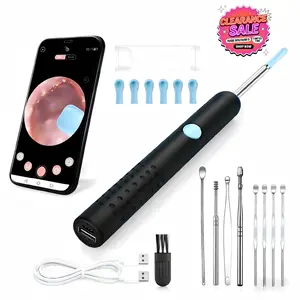 Ear wax Remover Kit with 1080P HD Camera & 6 Soft Silicone Spoons for Safe Comfortable Cleaning Compatible with iOS & Android Black Earpick Flashlight