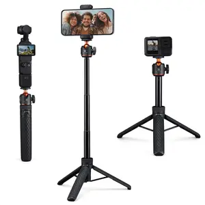 K&F CONCEPT 25.6'' Adjustable Mini Selfie Stick Tripod Stand with 5-Level 360° Ball Head, Cold Shoe & Silicone Storage - Cellphone Accessories for DJI Osmo Pocket 3, Action 5 Pro, GoPro Hero13