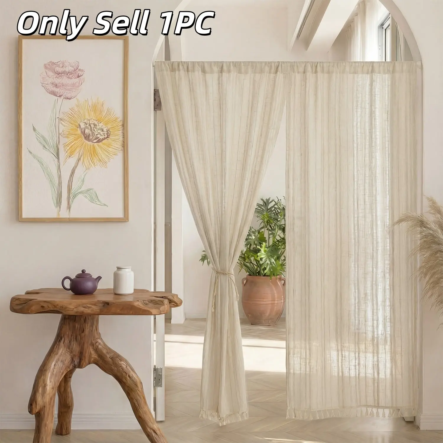 1PC Kitchen Curtain Pair, Bathroom Cotton Linen Door Curtain, Japanese Style Half Curtains, Privacy Divider for Entryway, Valance Curtains