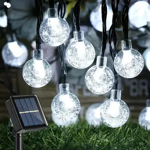 2-Piece Set 39-Foot 100-Light Solar Outdoor Bubble Ball String Lights Four-Season White Light LED String Lights IP44 Waterproof Ideal for Garden Ambiance, Balcony, Garden, Camping Party Decorations Valentine's Day, Wedding, Easter, Christmas Decorations