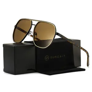 SUNGAIT Retro Polygon Aviator Sunglasses for Men Women Polarized Trendy Square Sun Glasses Stylish Pilot Shades UV400 Protection for Beach Travel School