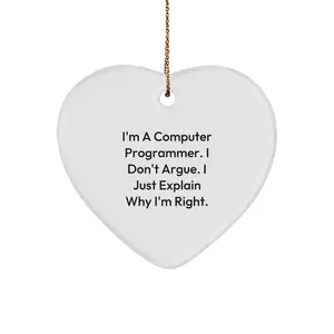 Funny Computer Programmer Heart Ornament Gifts for Men from Coworkers, Friends and Family on Christmas Unique Gifts