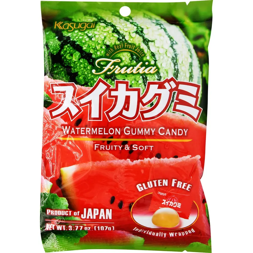 Kasugai Soft Watermelon-Flavored Chewable Candies - Japanese Fruit Juice Gelatin-Base Snacks, Room Temp Treat for All Ages (3.77oz)
