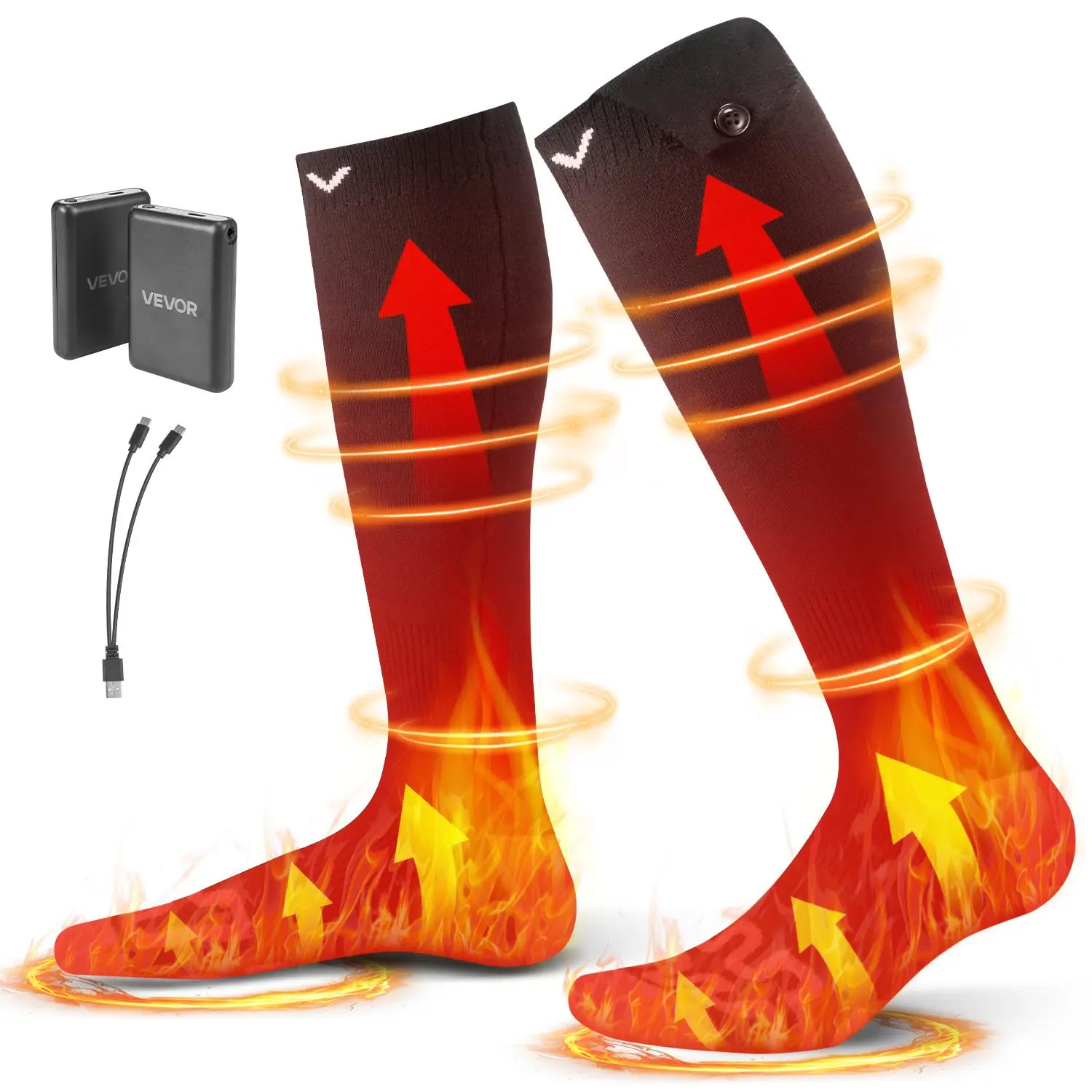 【summerfinds】VEVOR Heated Socks, 5000mAh Battery Powered, Rechargeable Heating Socks with 4 Heating Levels, Electric Heated Sock for Men Women, Foot Warmer for Hunting Riding Camping Hiking Skiing, Outdoor Work