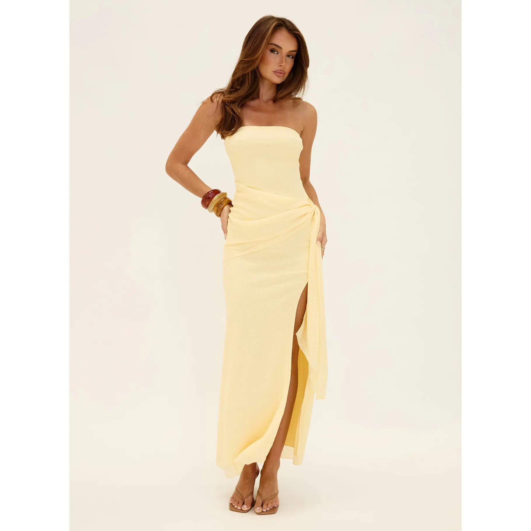 Analeah Strapless Maxi Dress Lemon Yellow
