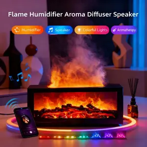 4-in-1 Bluetooth Fireplace Speaker with Realistic Flame - Aromatherapy Humidifier & RGB Mood Lights, Large Mist Smart Home Decor, Color-Changing Relaxation Lamp for Office Bedroom, Unique Gift for Women Men