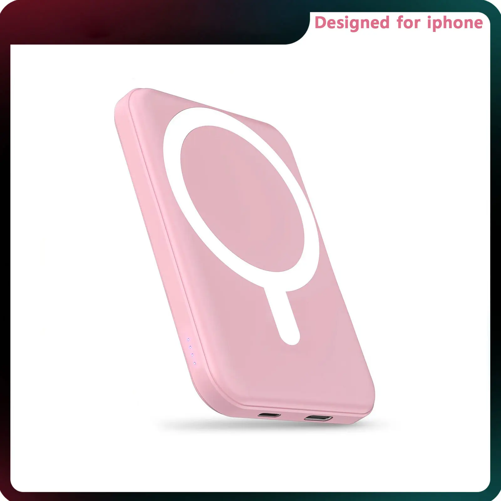 Podoru MagSafe Silicone Magnetic Power Bank - 5000mAh Ultra-Thin Fast Charging Compact Charging Pack, Dual Ports, USB-C Cable, EDC Gear Everyday Carry for iPhone 17/16/15/14/13/12 Series Pink Devices, Manufacturer Warranty