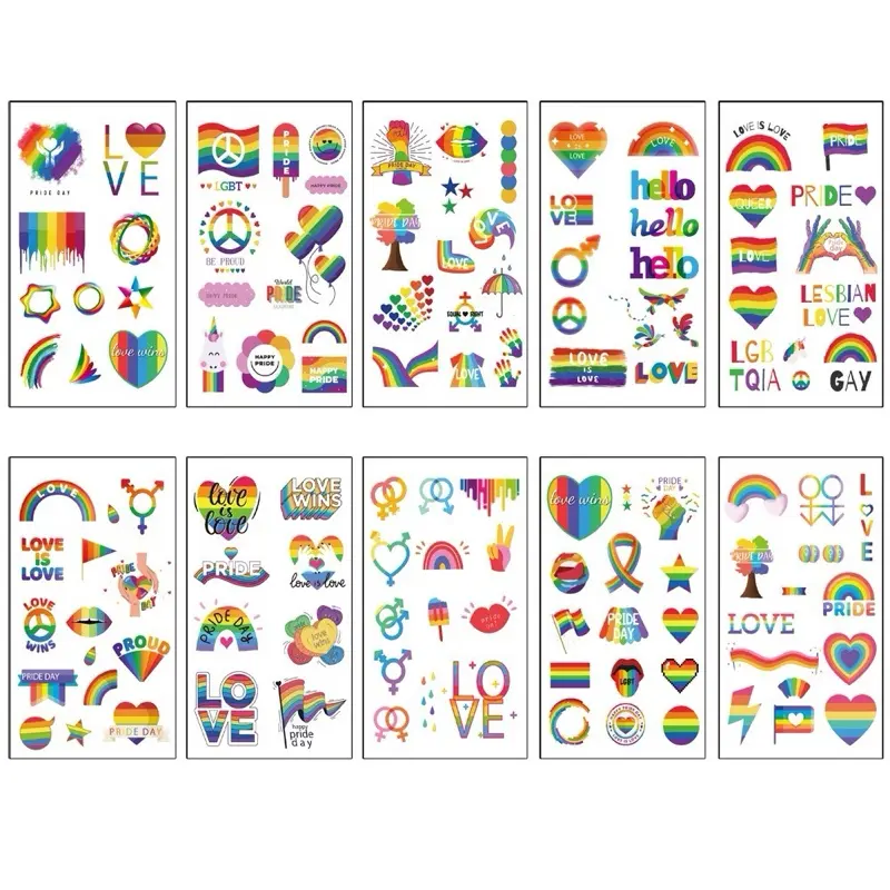 Gay Rainbow 10pcs Stickers - LGBTQ Pride Day Face Temporary Tattoo Stickers for Celebrating Diversity and Inclusivity