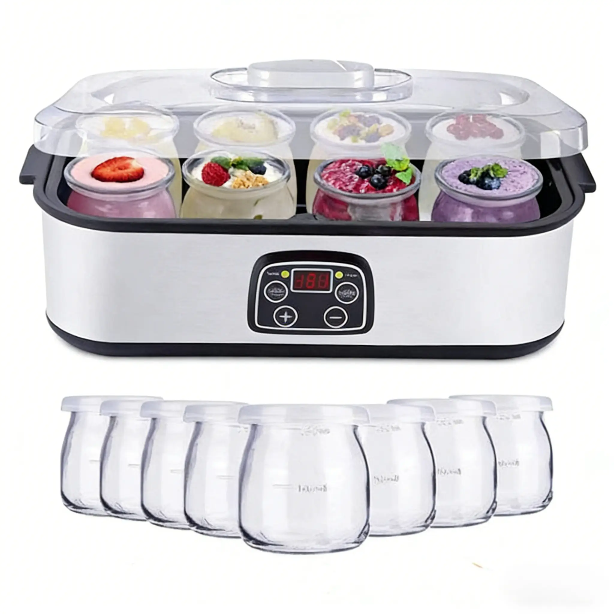 Premium Yogurt Maker | Automatic Fermentation, Digital Control, 8 Glass Jars | Make Fresh, Custom Yogurt with Ease | Perfect for Breakfast, Snacks, and Desserts