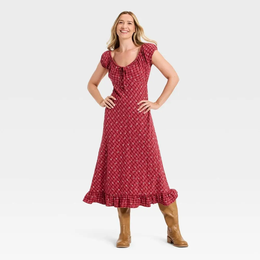 Women's Casual Puff Short Sleeve Ankle Sundress - Light, Spandex Fabric, Feminine Fit, Universal Wear