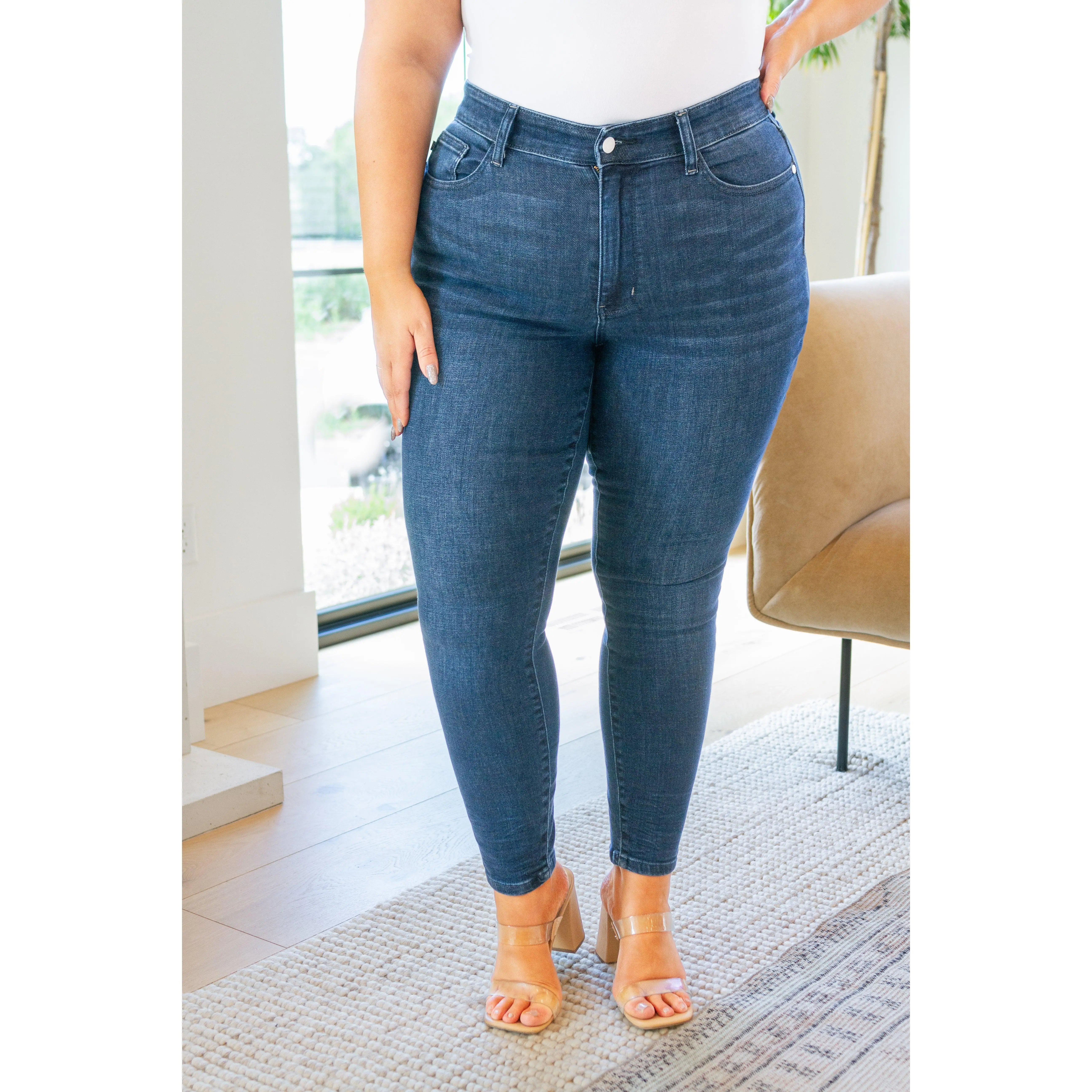 Judy Blue Addison Mid Rise Crinkle Ankle Skinny Jeans