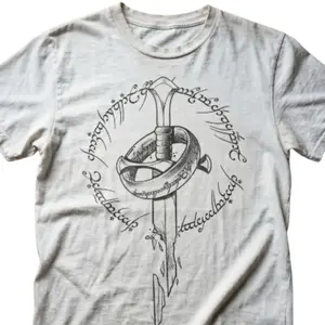 Vintage One Ring Sword Graphic T-Shirt, Fantasy Elven Sword With Magic Ring And Ancient Script Illustration, Unisex Streetwear Tee For LOTR Fans, Retro The Lord of the Rings Outfit