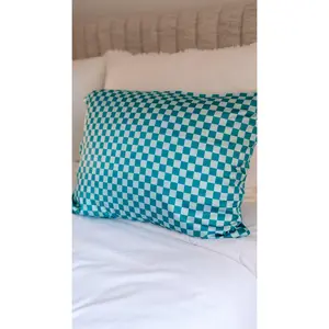 Satin Pillowcase in Teal and Blue Checkered