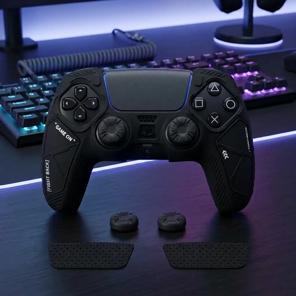 FLIRESY Silicone Anti-Slip Protection Complete Kit for PS5 Controller, Includes Covers, 2 Thumbstick Grips, 2 Stickers, Gaming Console Accessory