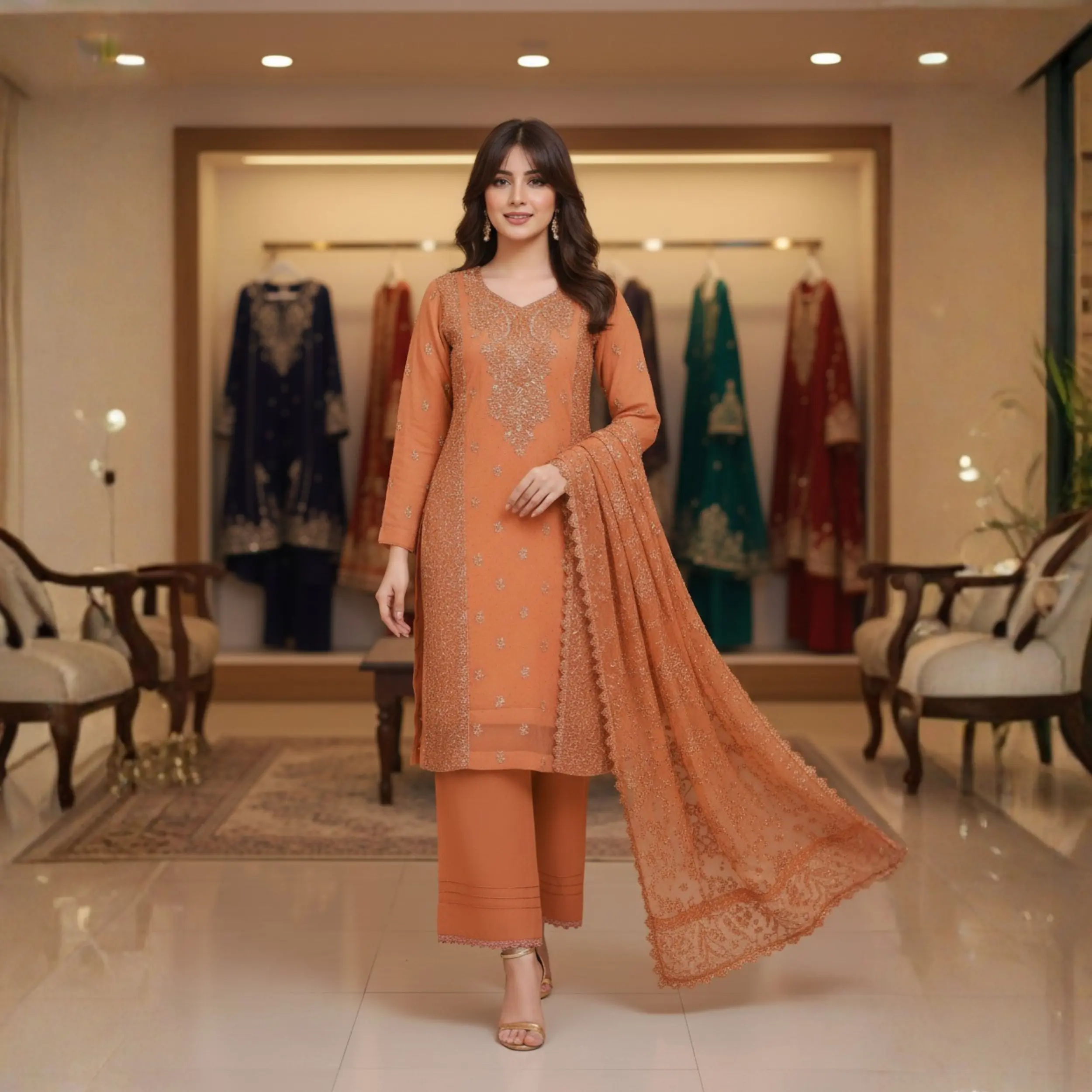 Embroidered Chiffon 3 Piece Suit with Chiffon Dupatta | Elegant Pakistani Women's Formal Dress