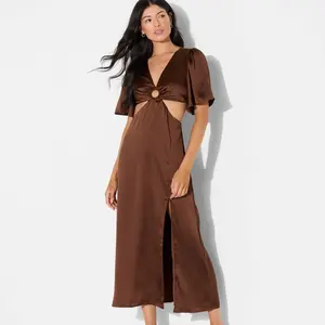 Women's Flutter Sleeve Satin Cap Maxi Bodycon Dress - Wild Fable