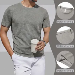 Bamboo joint bubble jacquard fabric ice silk mesh round-neck breathable quick-dry sweat-wicking summer lightweight running sports loose men's T-shirt short sleeve