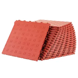 25-Pcs Red Interlocking Garage Floor Tiles – 12x12x0.53 Inch, Non-Slip Double-Sided Texture, 25 Sq.Ft Coverage for Garages, Basements & Workshops