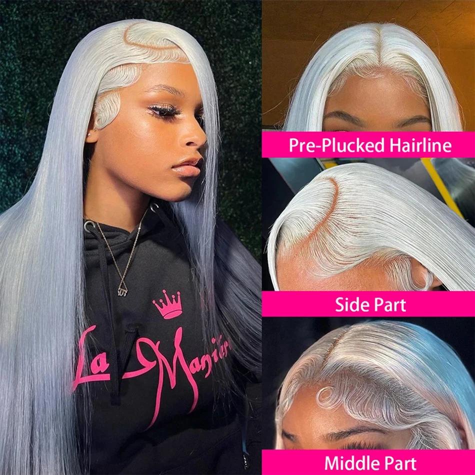 Bling Hair Sliver Grey Bone Straight Human Hair Lace Front Wigs 13x4 Transparent Lace Frontal Wigs Gray Straight Human Hair Wig Colored for Women Silvery Gray Wig Pre Plucked with Baby Hair Grey Straight Lace Front Wig