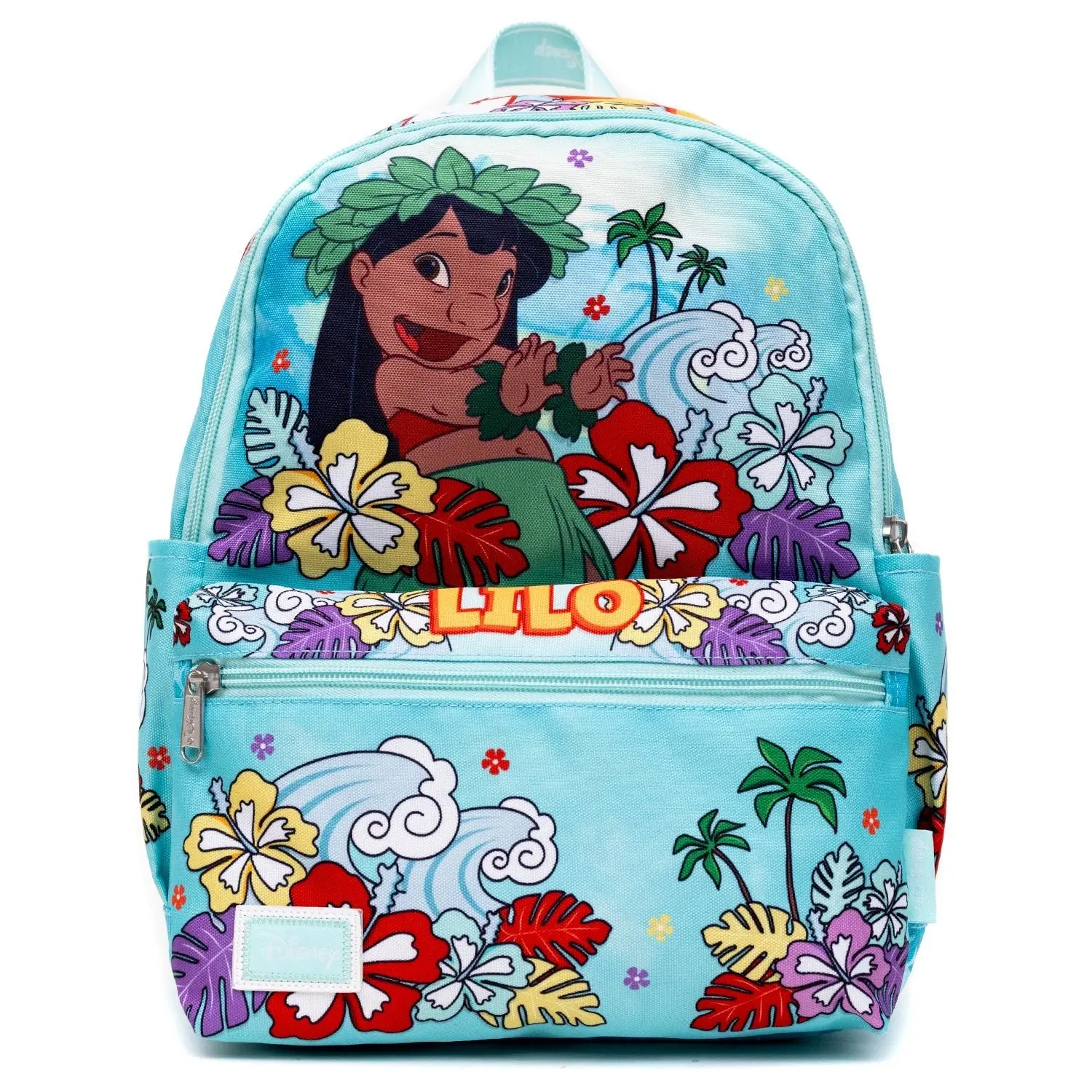 WondaPop Disney Lilo & Stitch Cartoon Character Mini Backpack, Tropical Palm Trees & Flowers Nylon Bag with Pin Trading Straps, Mini Backpacks, Character Lilo And Stitch, All Over Print, Plants, 13" H X 9.5" W X 4.5" D, Adults, Collectibles, Colorful Prin