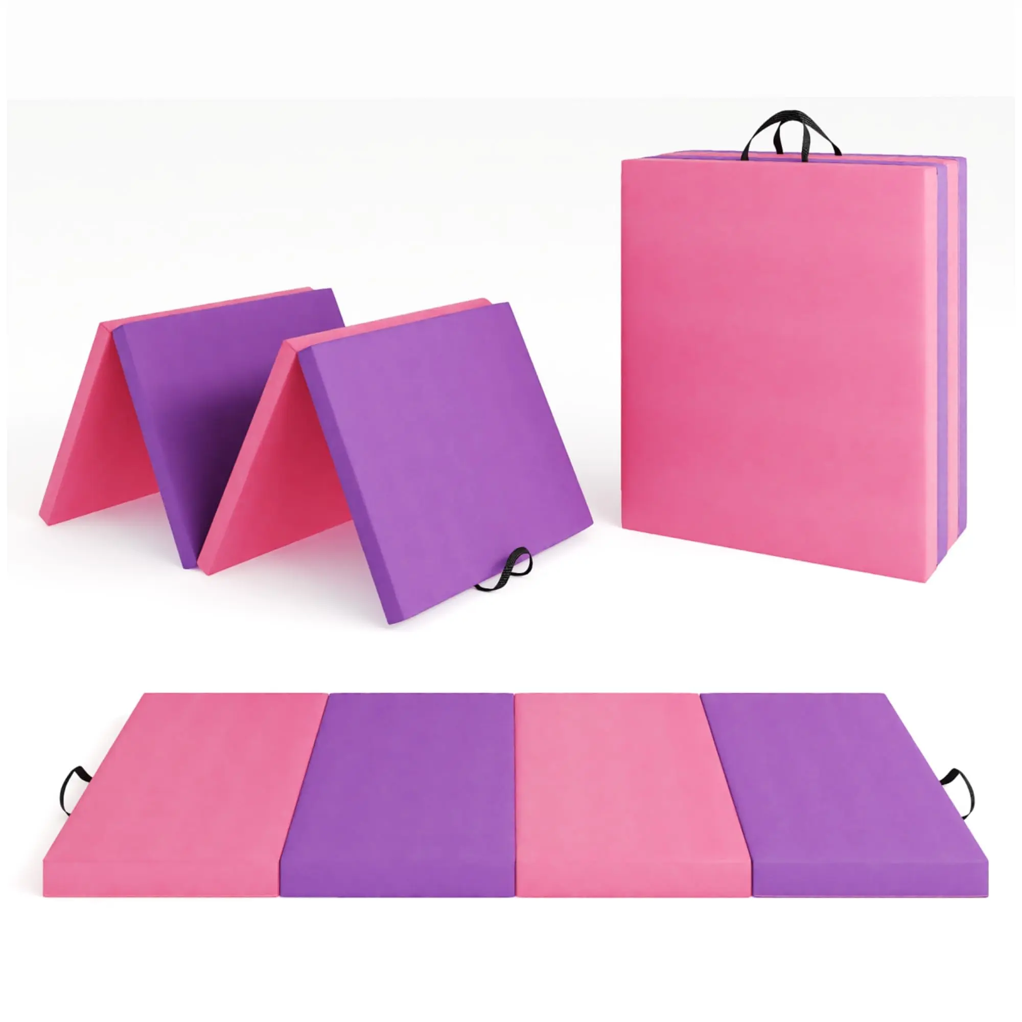 6x2 ft, Four-Panel, Portable Exercise & Tumbling Pad, High-Density Foam,  Thick Folding Gymnastics Mat for Home Gym & Fitness – Ideal for Yoga, Pilates, Aerobics, Martial Arts – Easy Carry Handles