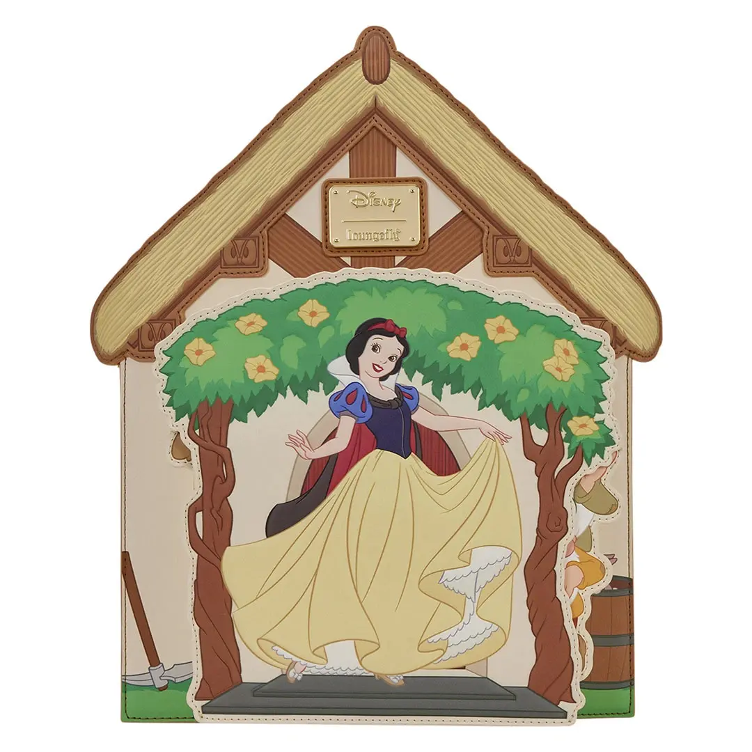 Novelty Faux Leather Mini Backpack, Women's Cottage Shaped Character Bag with Interactive Pull-Out Dwarf Appliques, Floral, Dwarfs, Collectibles, Flowers, Cartoon Character