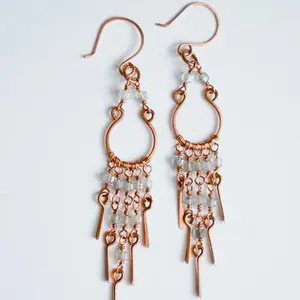 Copper & Labradorite Chandelier Earrings with Beaded Frill